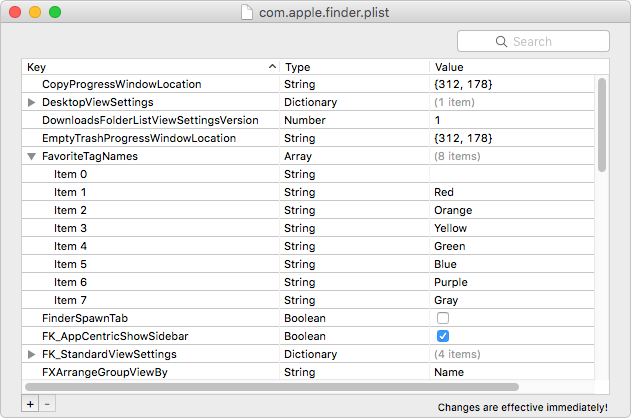 Prefs values of Finder