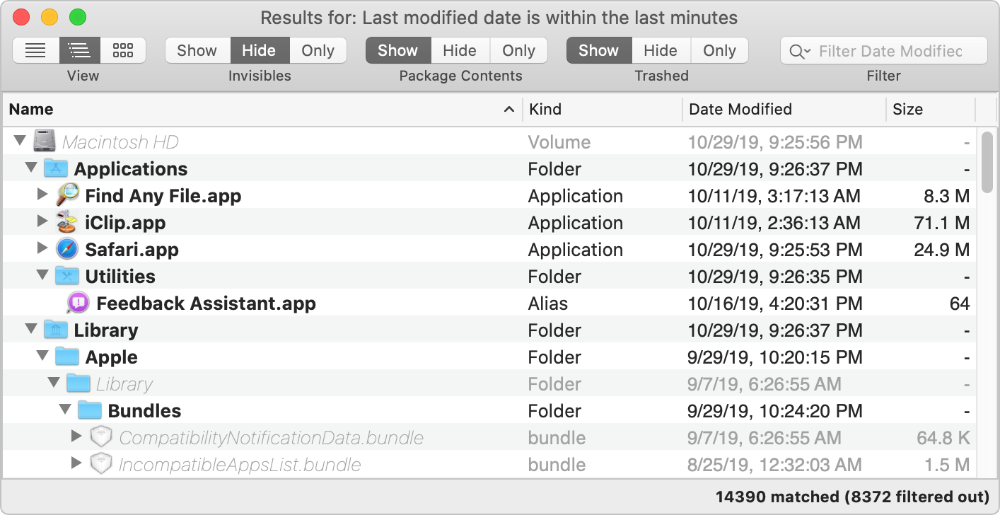 search for last modified files on mac